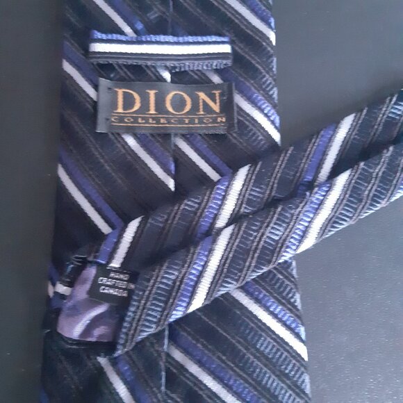 Dion Collection 100% Silk Repp Tie Blue/Black/White - Picture 9 of 13